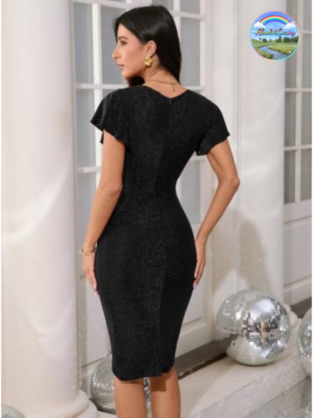 Women's V Neck Ruffle Sleeve Ruched Bodycon Cocktail Party Dress